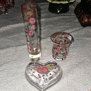 Set Of 3 ROMANTIC ELEMENTS .  Hand Painted